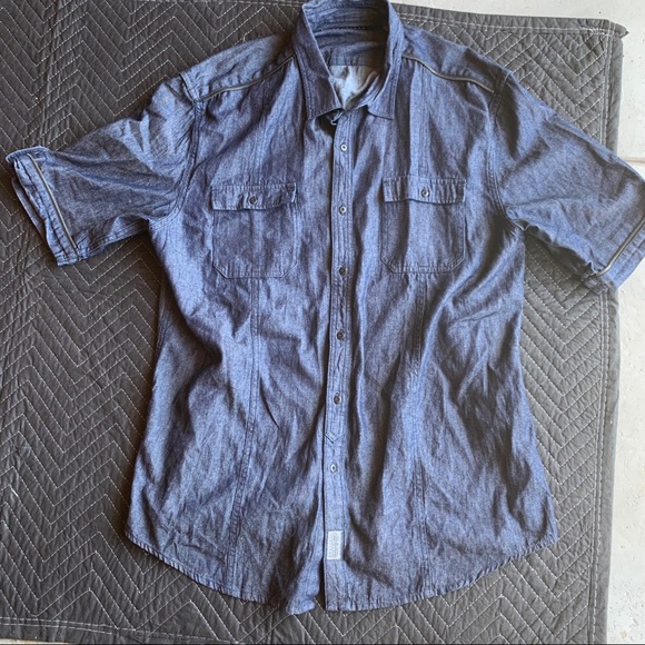 SEAN JOHN Denim Short Sleeve Button Down Shirt 100% Cotton Size 3XL EUC - Picture 1 of 5